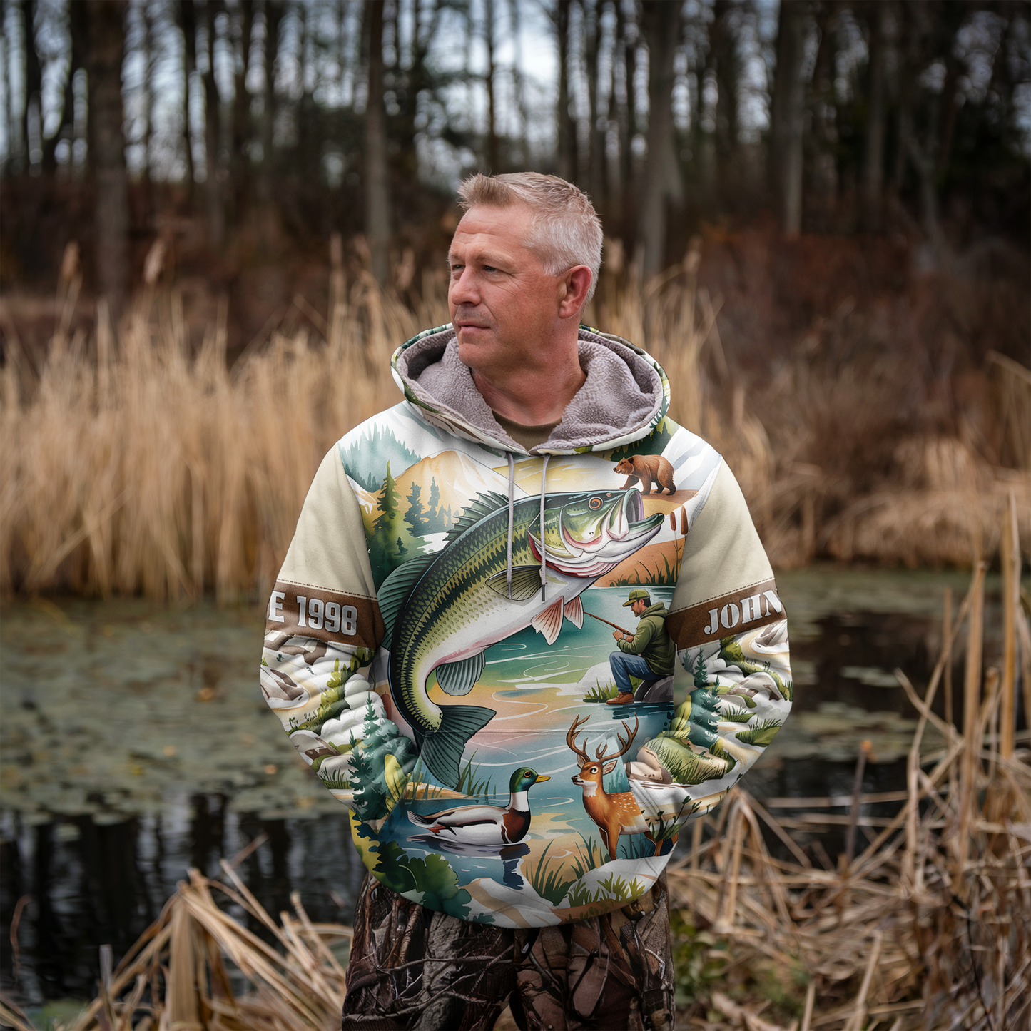 Mountain Lake Bass & Wildlife Personalized Hoodie
