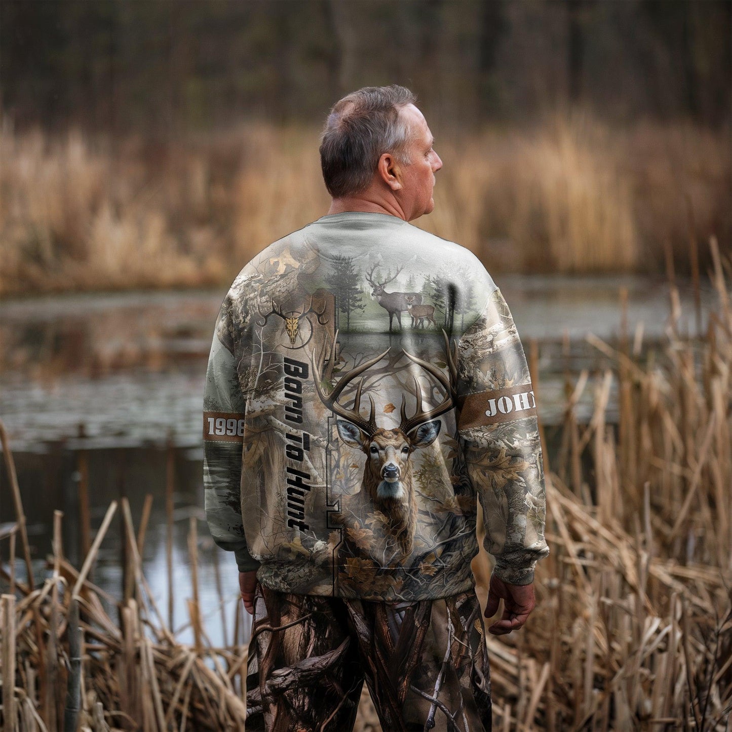 Born to Hunt: Woodland Deer Sweatshirt Personalized - The Deerly