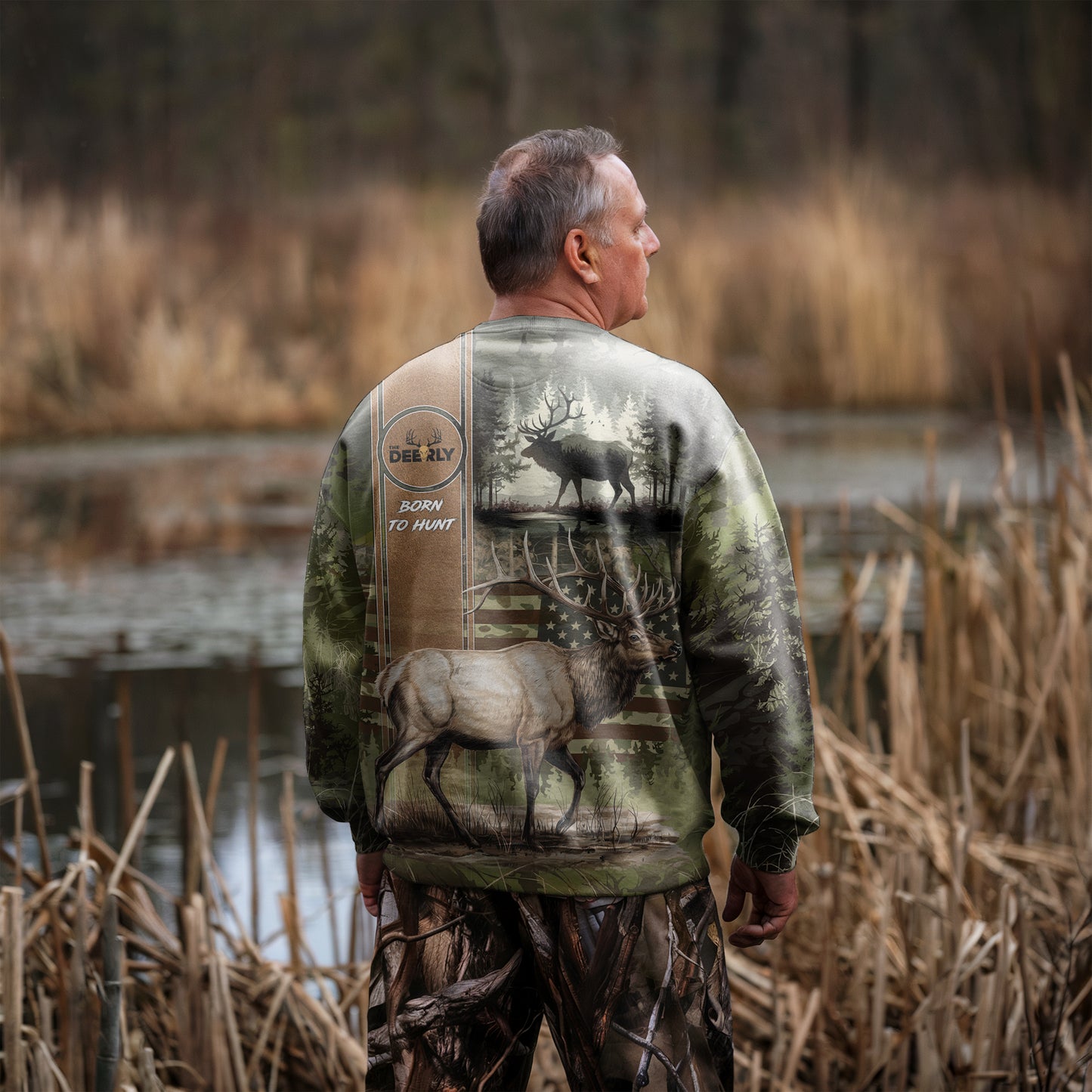 Elk Hunter Camo Sweatshirt - Born to Hunt - The Deerly