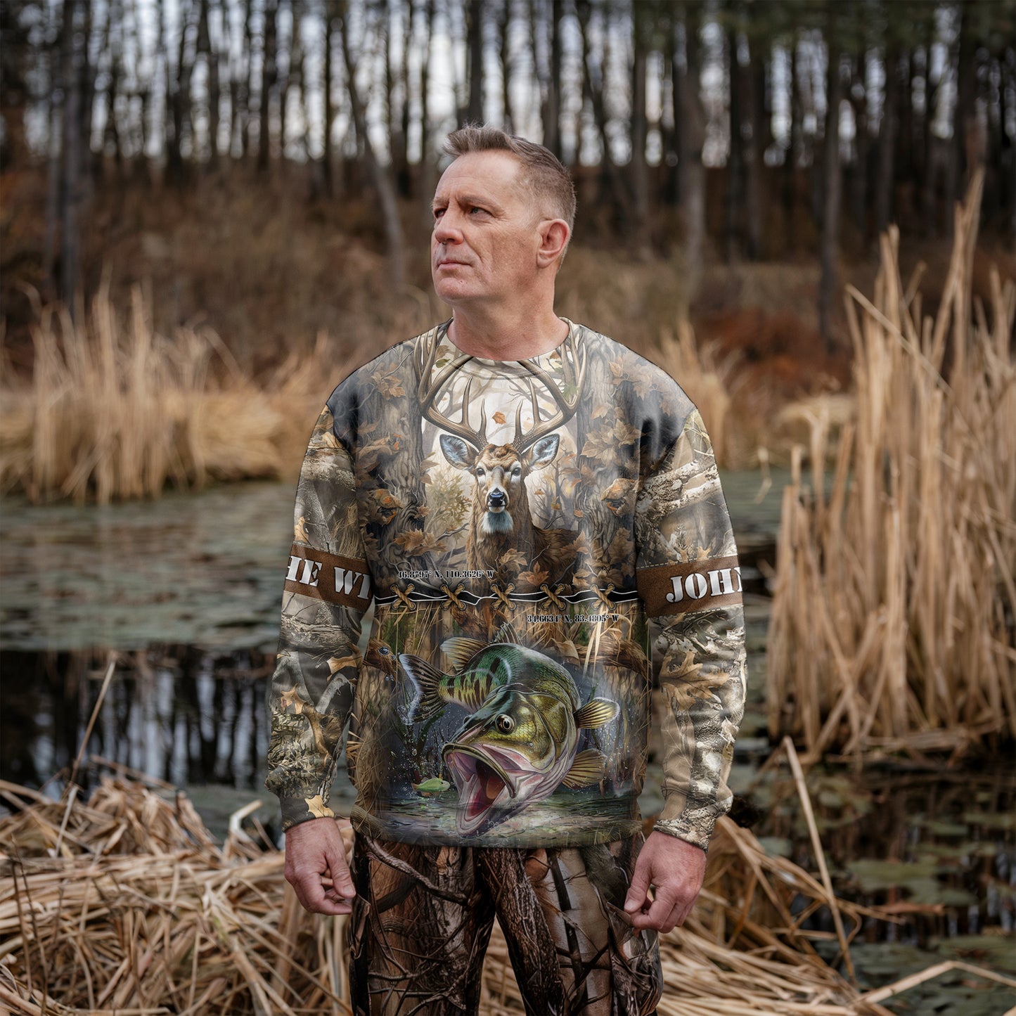 Dual Passion: Deer Hunting and Fishing Sweatshirt Personalized - The Deerly