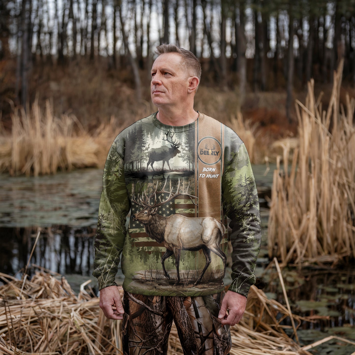 Elk Hunter Camo Sweatshirt - Born to Hunt - The Deerly