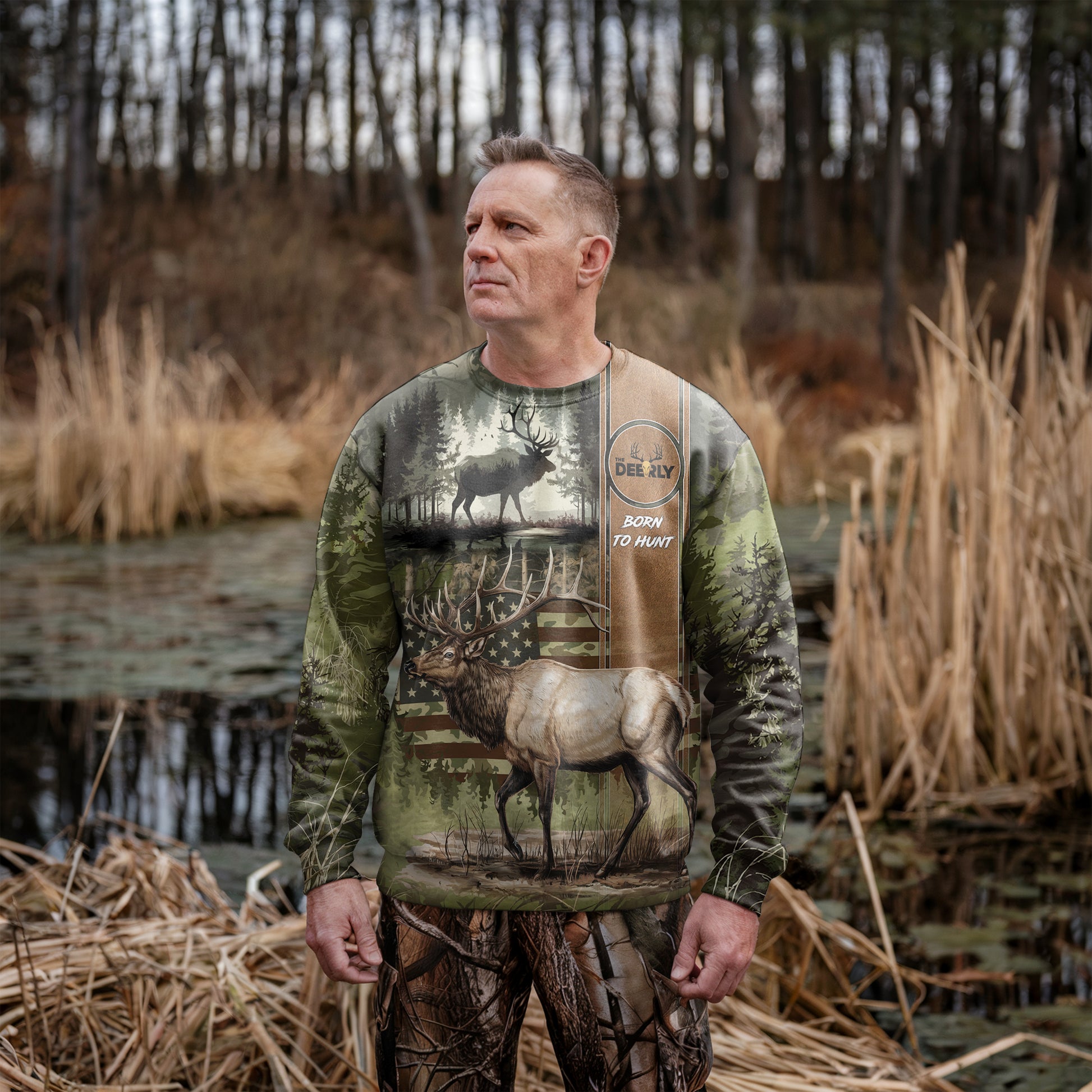 Elk Hunter Camo Sweatshirt - Born to Hunt - The Deerly