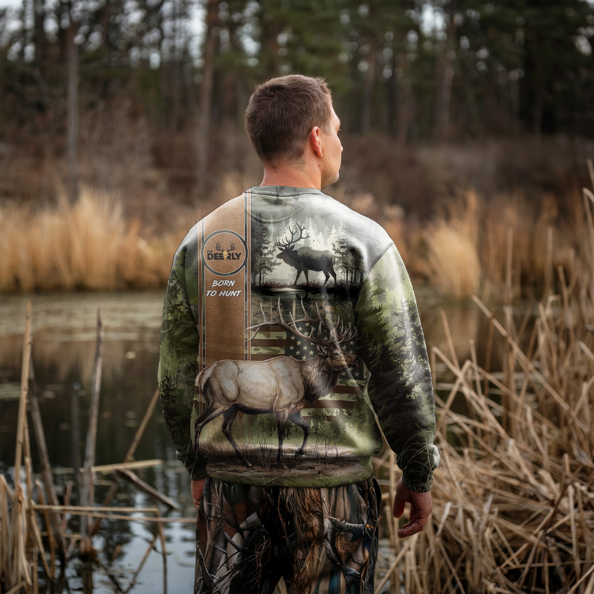 Elk Hunter Camo Sweatshirt - Born to Hunt - The Deerly
