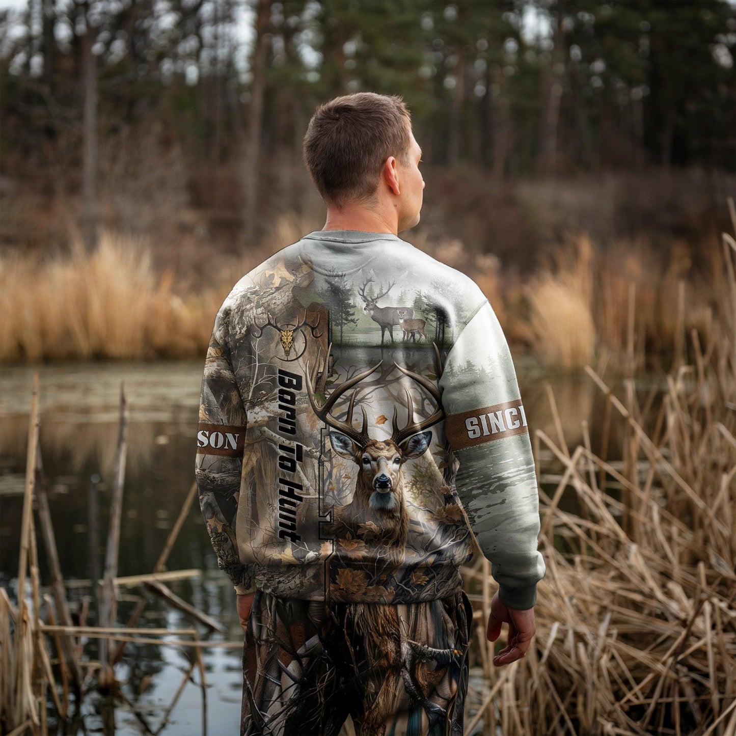 Born to Hunt: Woodland Deer Sweatshirt Personalized - The Deerly