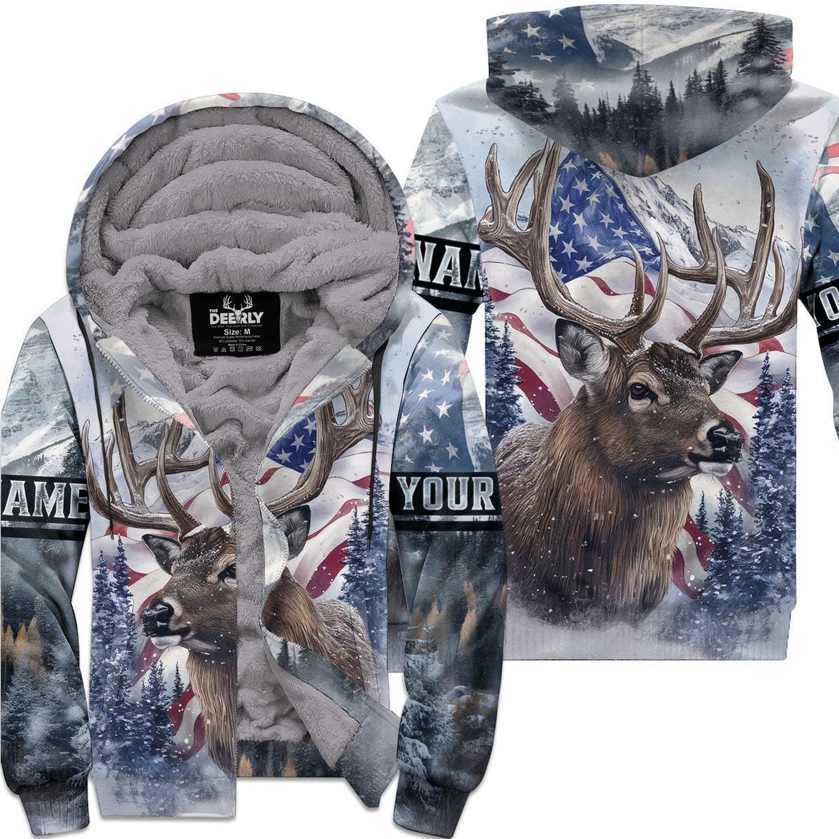 American Wilderness Deer Hunter Zip Hoodie Personalized - The Deerly