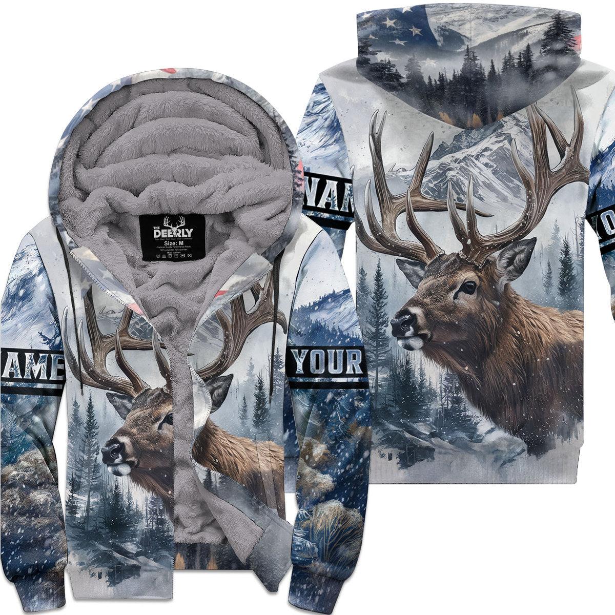 Winter Wilderness Deer Hunter Zip Hoodie Personalized - The Deerly