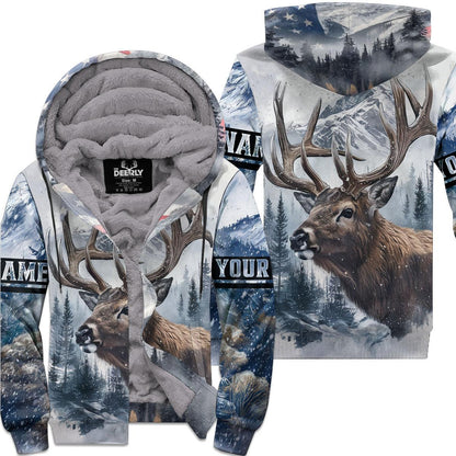 Winter Wilderness Deer Hunter Zip Hoodie Personalized - The Deerly