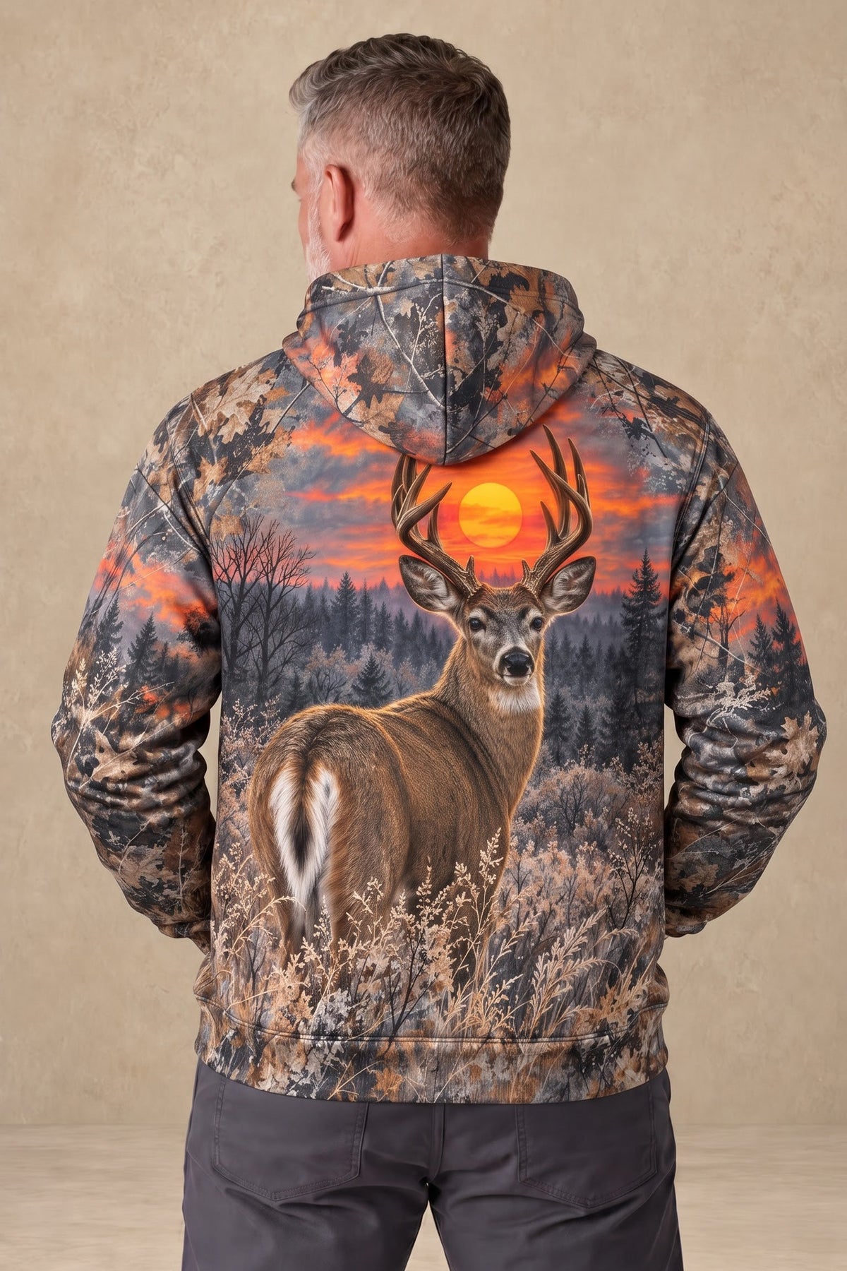 Performance Fleece-Lined Hoodie – Sunset Timber Whitetail Deer