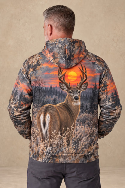 Performance Fleece-Lined Hoodie – Sunset Timber Whitetail Deer