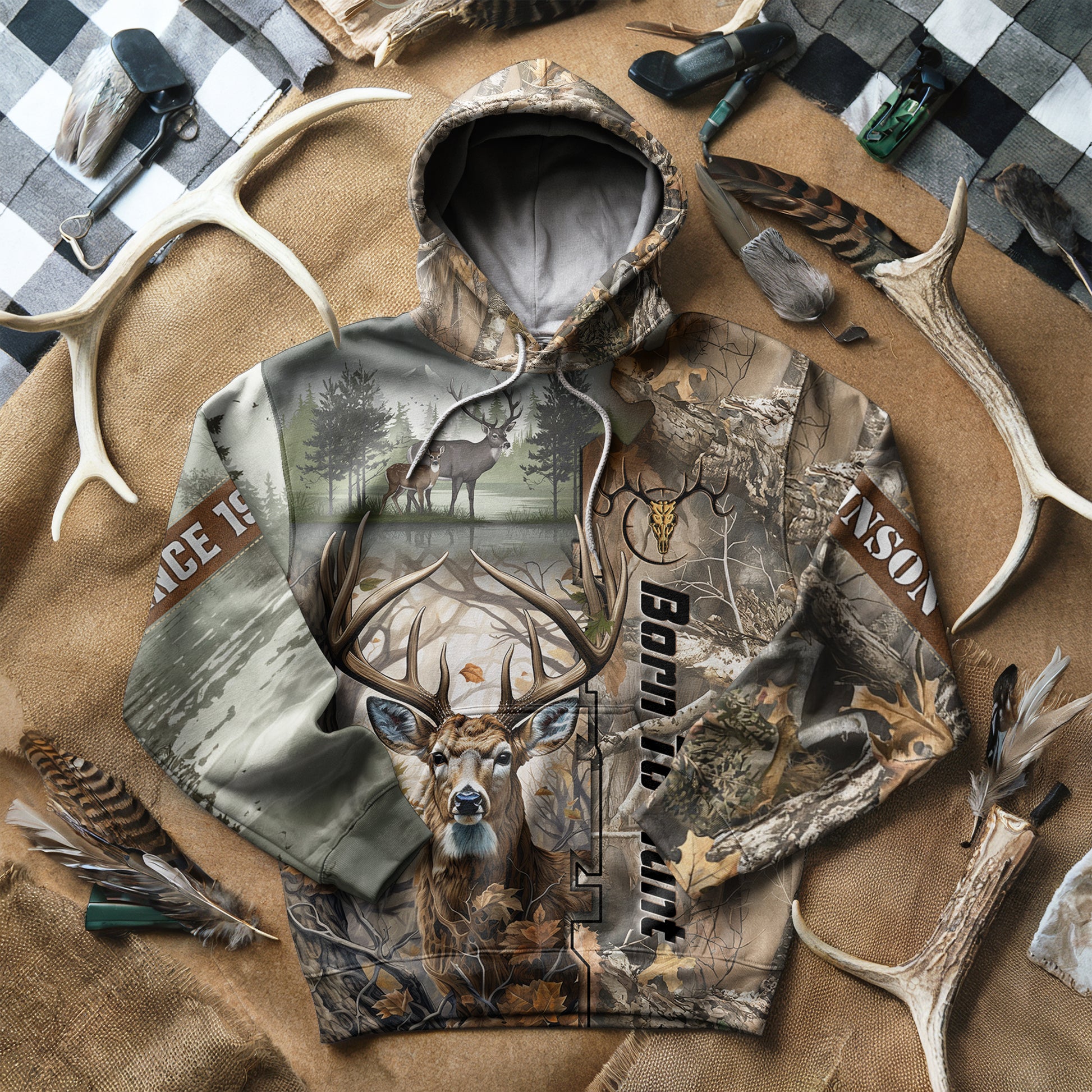 Born to Hunt: Woodland Deer Hoodie Personalized - The Deerly