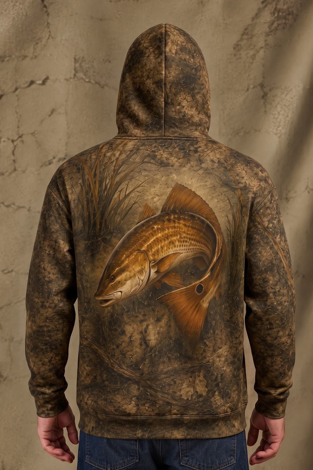 Performance Fishing Fleece-Lined Hoodie - Redfish Copper Tide Edge - AUH03