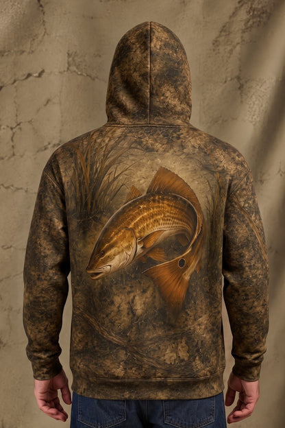 Performance Fishing Fleece-Lined Hoodie - Redfish Copper Tide Edge - AUH03