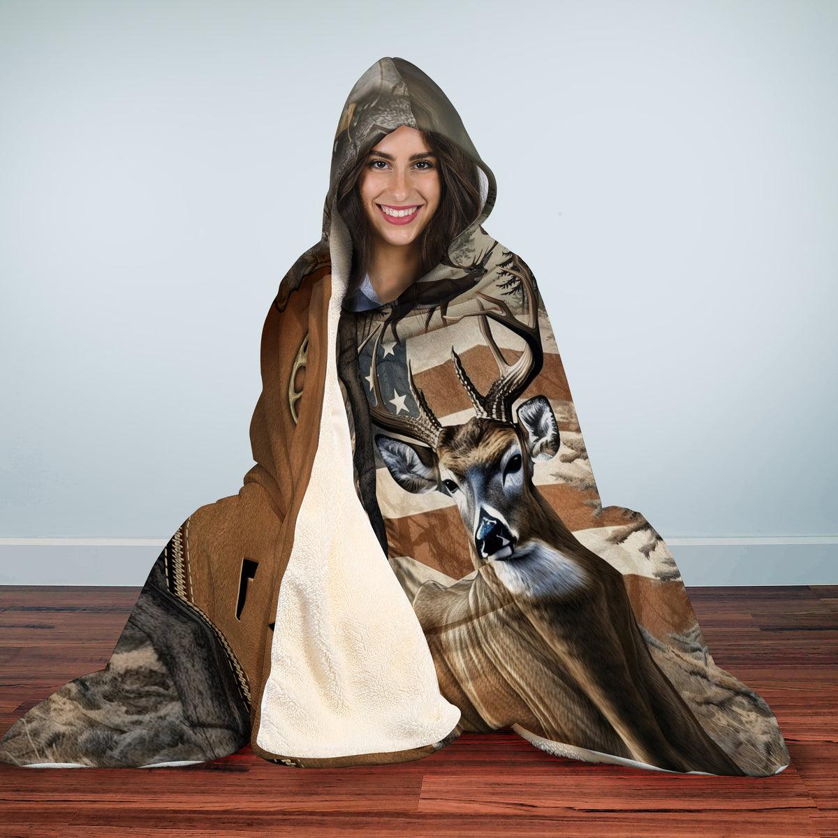 Deer Hunting American Flag Hooded Blanket - The Deerly