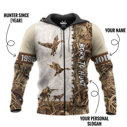 Personalized Waterfowl Hunting Camo Zip Hoodie - Born to Hunt