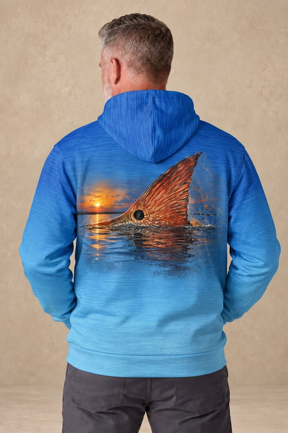Performance Fleece-Lined Hoodie - Sunset Redfish Tailing