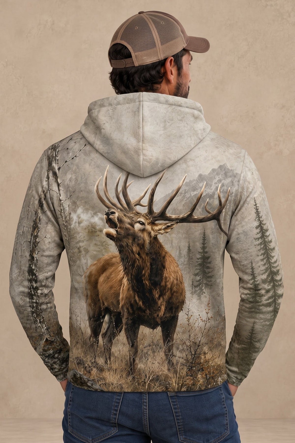 Performance Fleece-Lined Hoodie - Majestic Elk Mountain Bugle