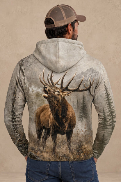 Performance Fleece-Lined Hoodie - Majestic Elk Mountain Bugle
