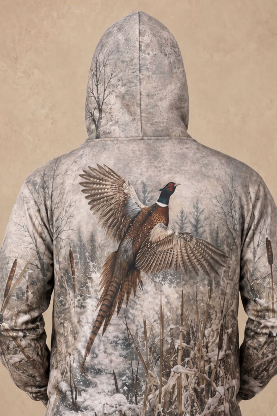 Performance Fleece-Lined Hoodie - Snowy Marsh Pheasant Flight