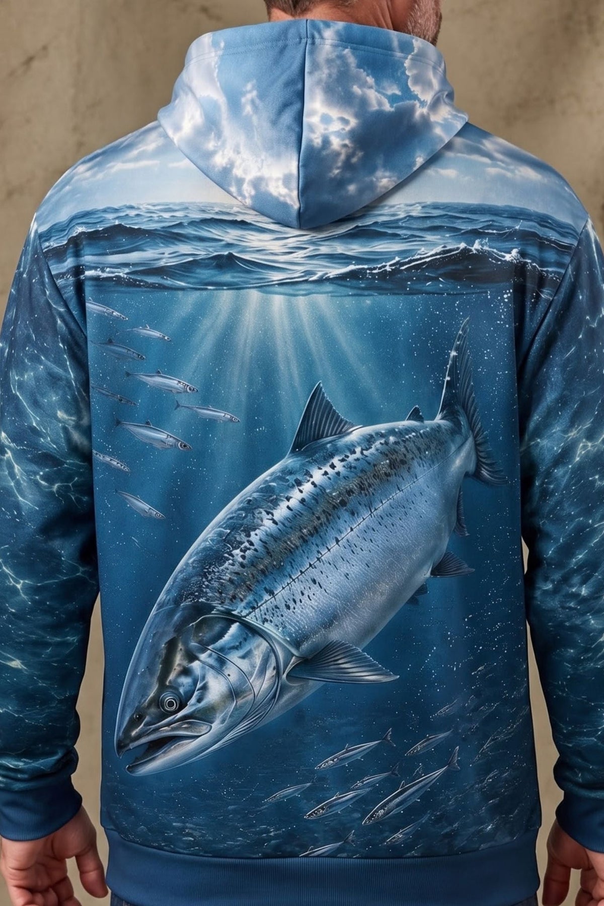 Performance Fishing Fleece-Lined Hoodie - River Salmon Depths - AUH02