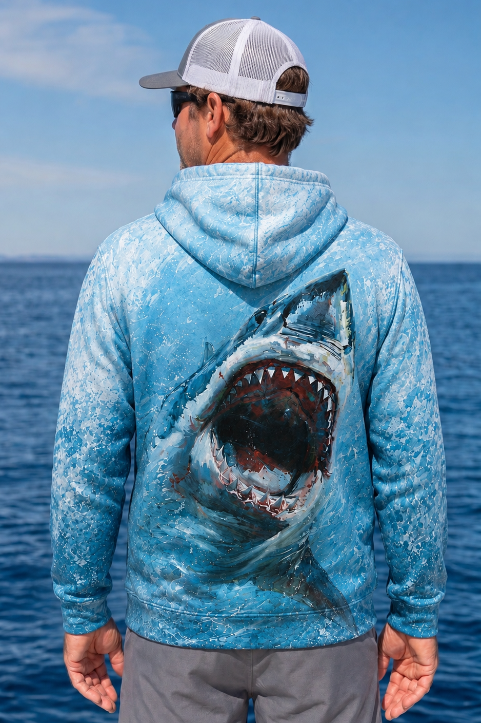 Performance Fishing Fleece-Lined Hoodie - Great White Surge - AUH04
