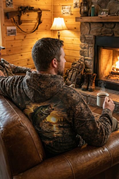 Performance Hunting Fleece-Lined Hoodie - Sunset Bass Strike – BL9X