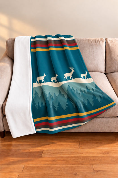 Teal Forest Whitetail Deer Fleece Throw