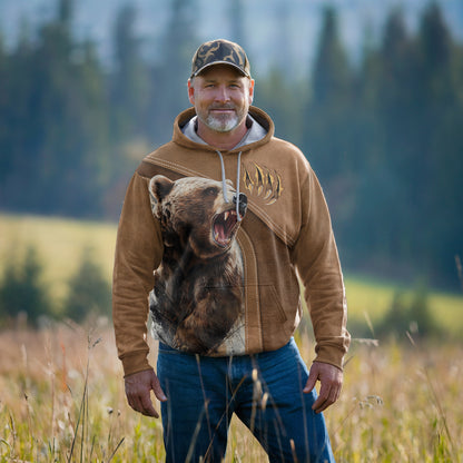 Wild Grizzly Bear Hoodie - Roar of the Wilderness - The Deerly