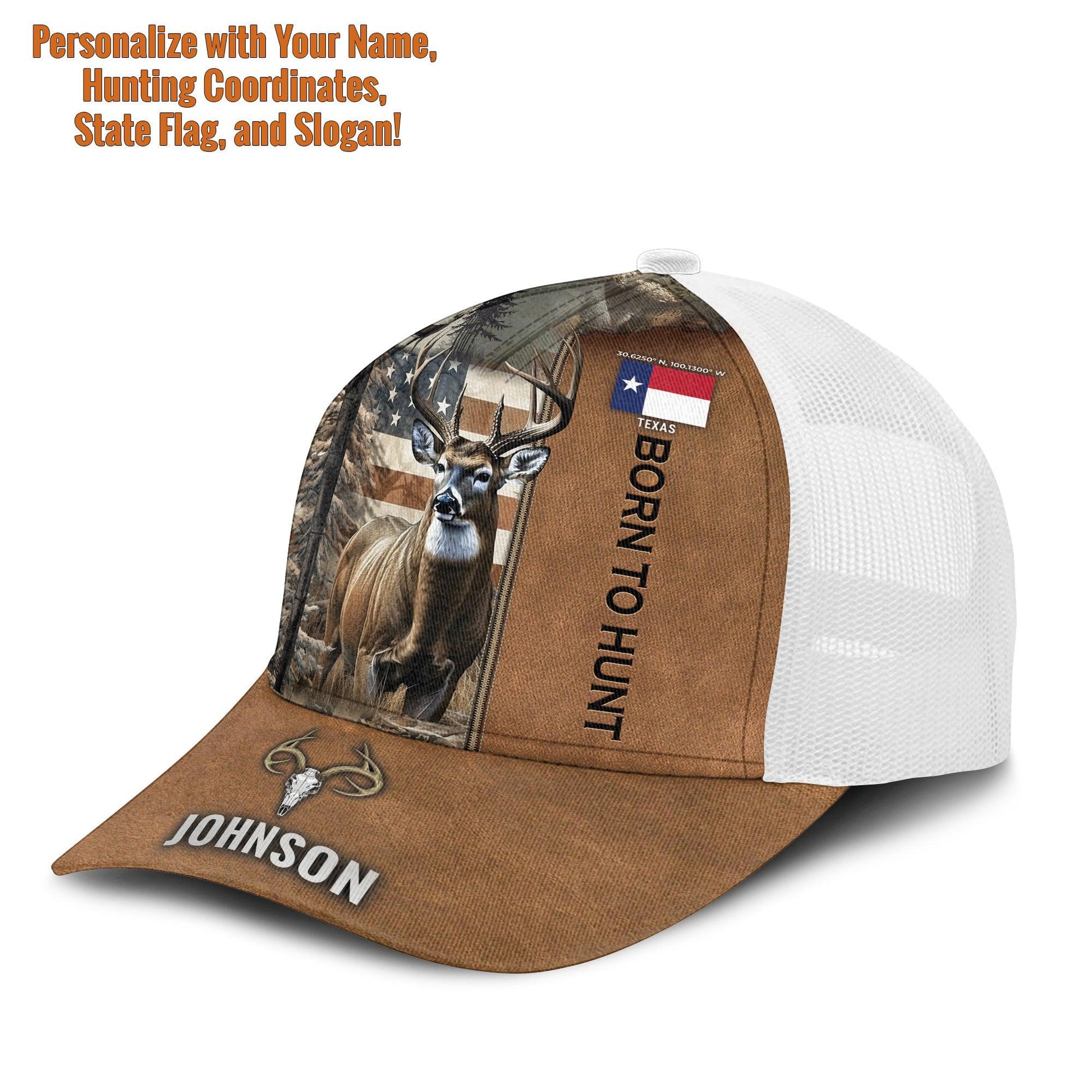 Personalized Deer Hunting American Flag Mesh Trucker Cap - The Deerly