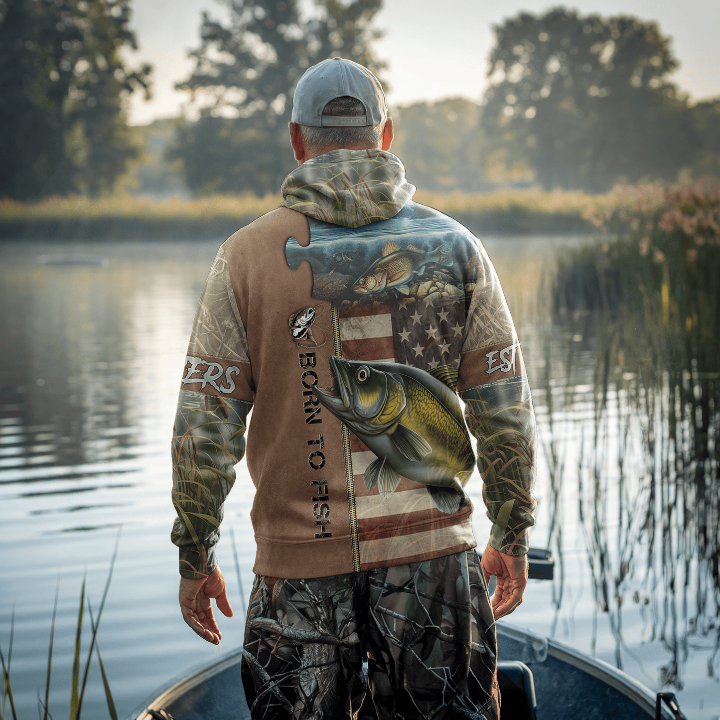 Walleye American Patriot Personalized Zip Hoodie