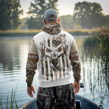 Born to Hunt Deer Skull Camo Hoodie - US Flag Outdoor Gear