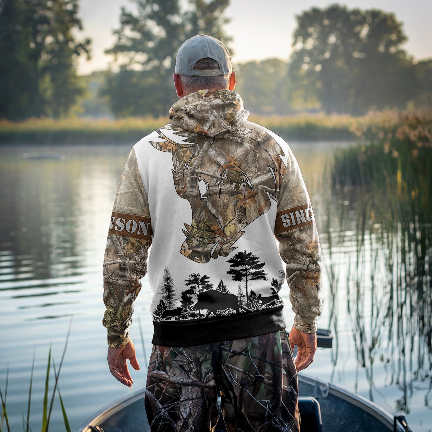 Personalized Boar Hunting Hoodie | Camo & Wild Hog Silhouette Design