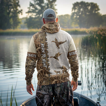 Personalized Waterfowl Hunting Camo Zip Hoodie - Born to Hunt