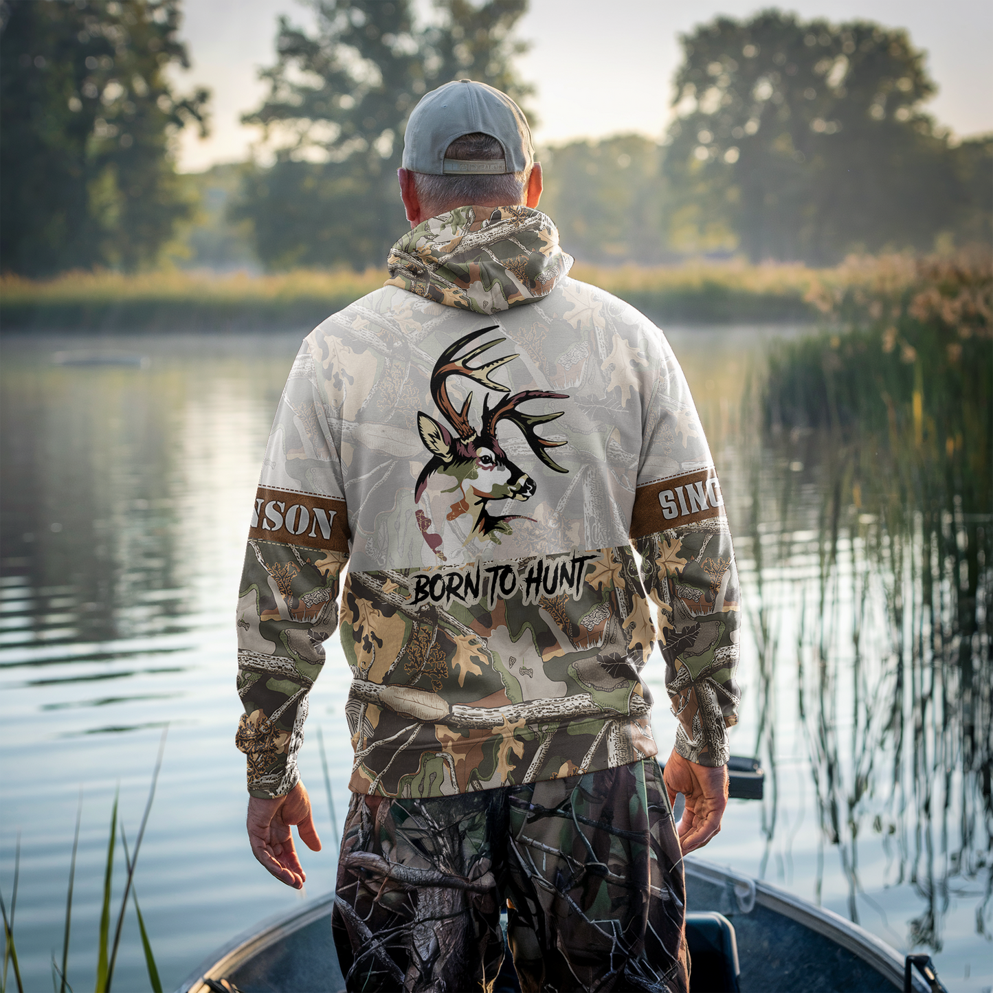 Buck Hunter Camo Personalized Zip Hoodie
