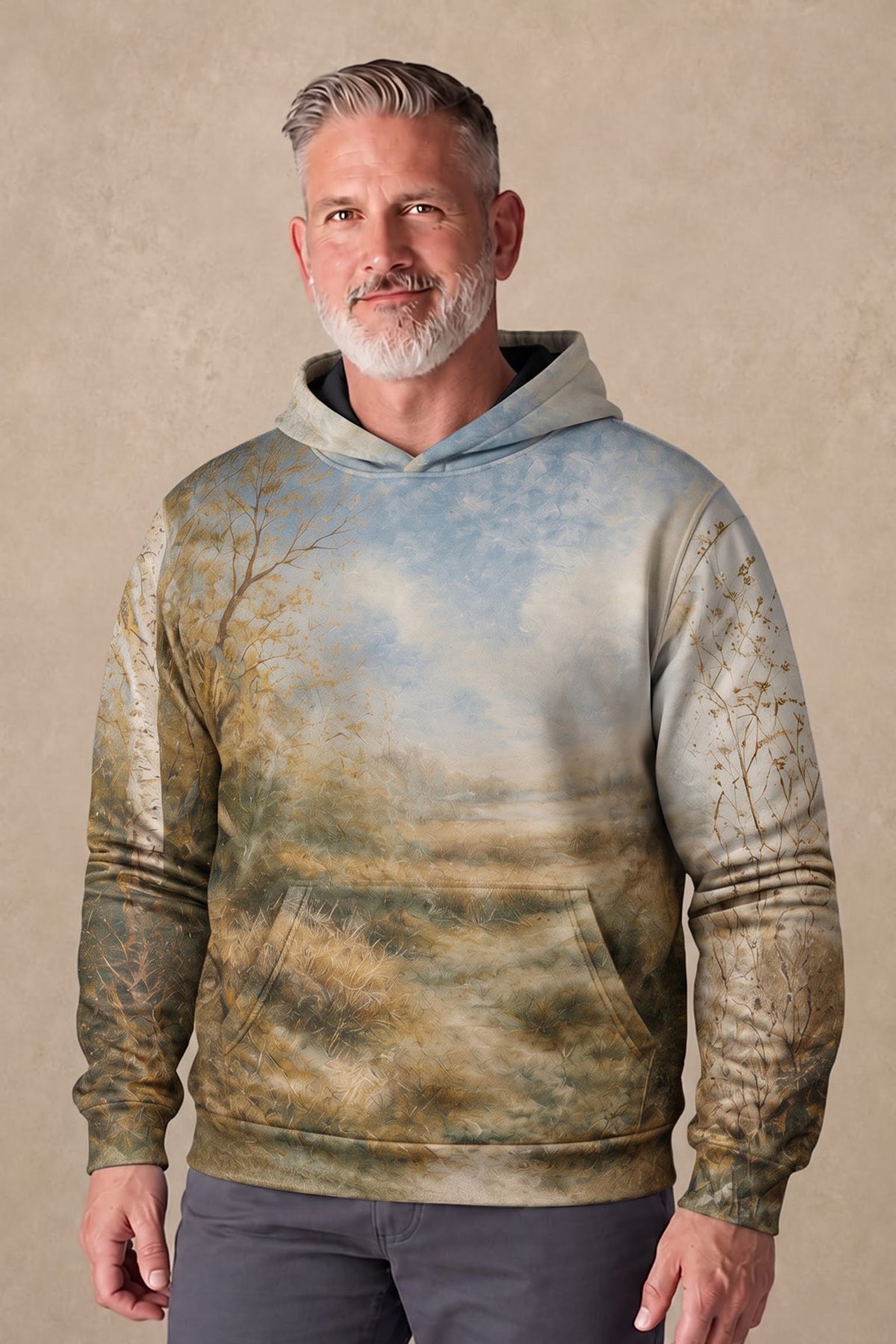 Performance Fleece-Lined Hoodie - Cock and Hen Pheasant at the Edge of a Wood
