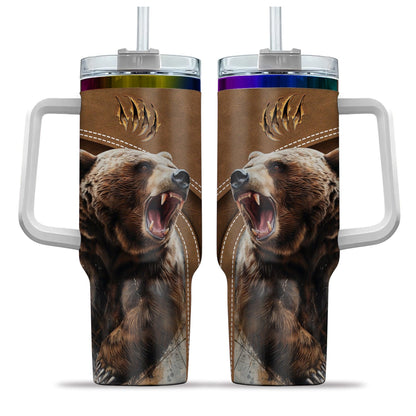 Grizzly Bear Leather-Style 40oz Tumbler - The Deerly