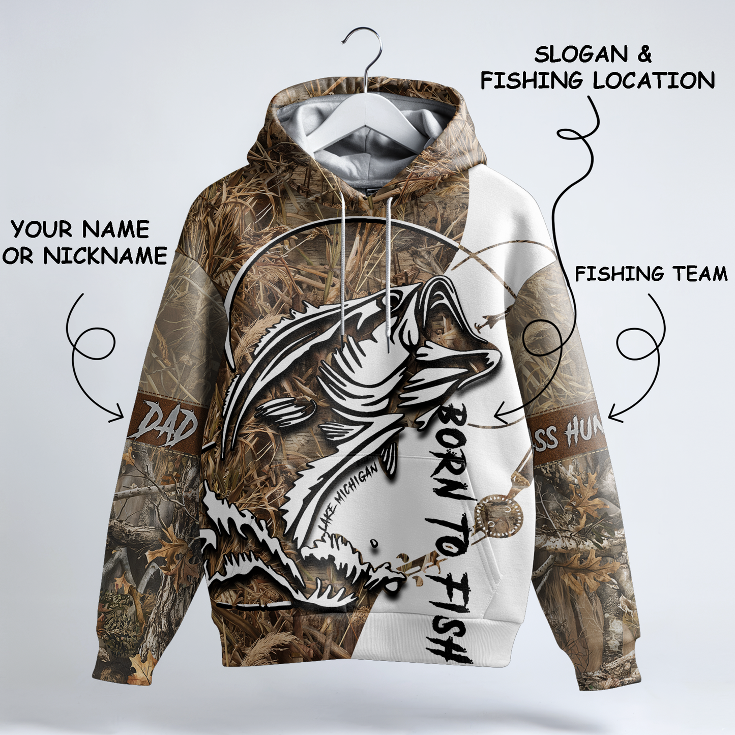 Born To Fish Personalized Bass Hoodie