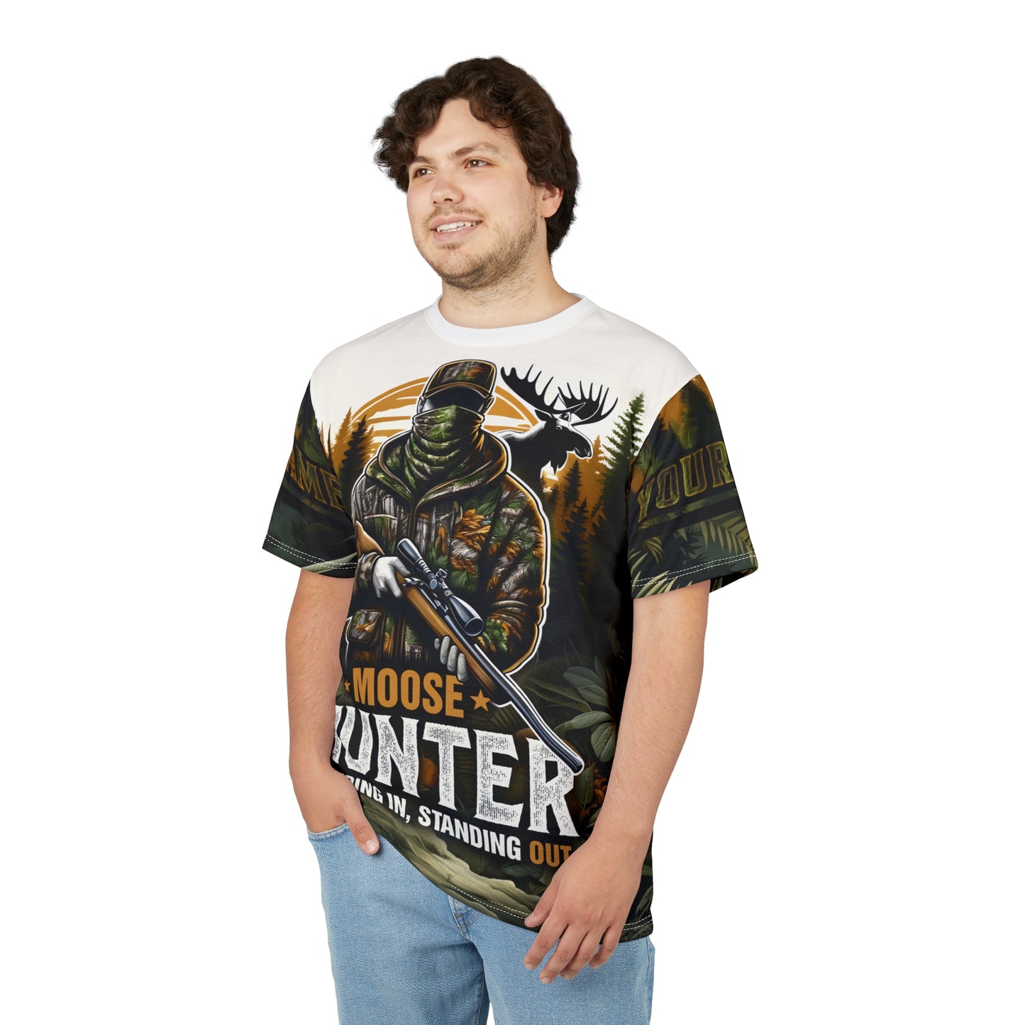 Moose Hunter Blending In Personalized Unisex Cut & Sew Tee