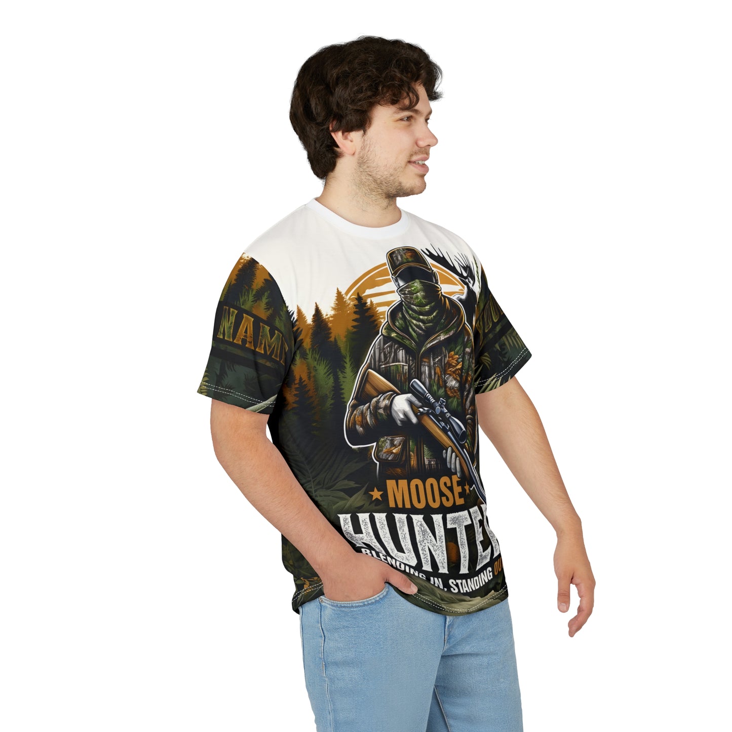 Moose Hunter Blending In Personalized Unisex Cut & Sew Tee