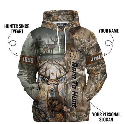 Born to Hunt: Woodland Deer Hoodie Personalized - The Deerly