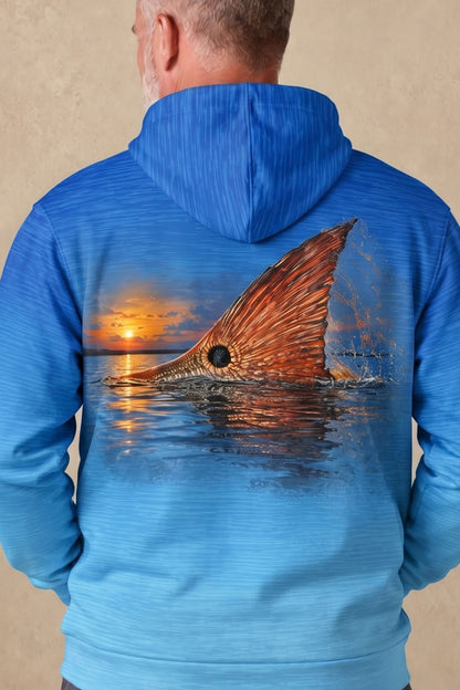 Performance Fleece-Lined Hoodie - Sunset Redfish Tailing