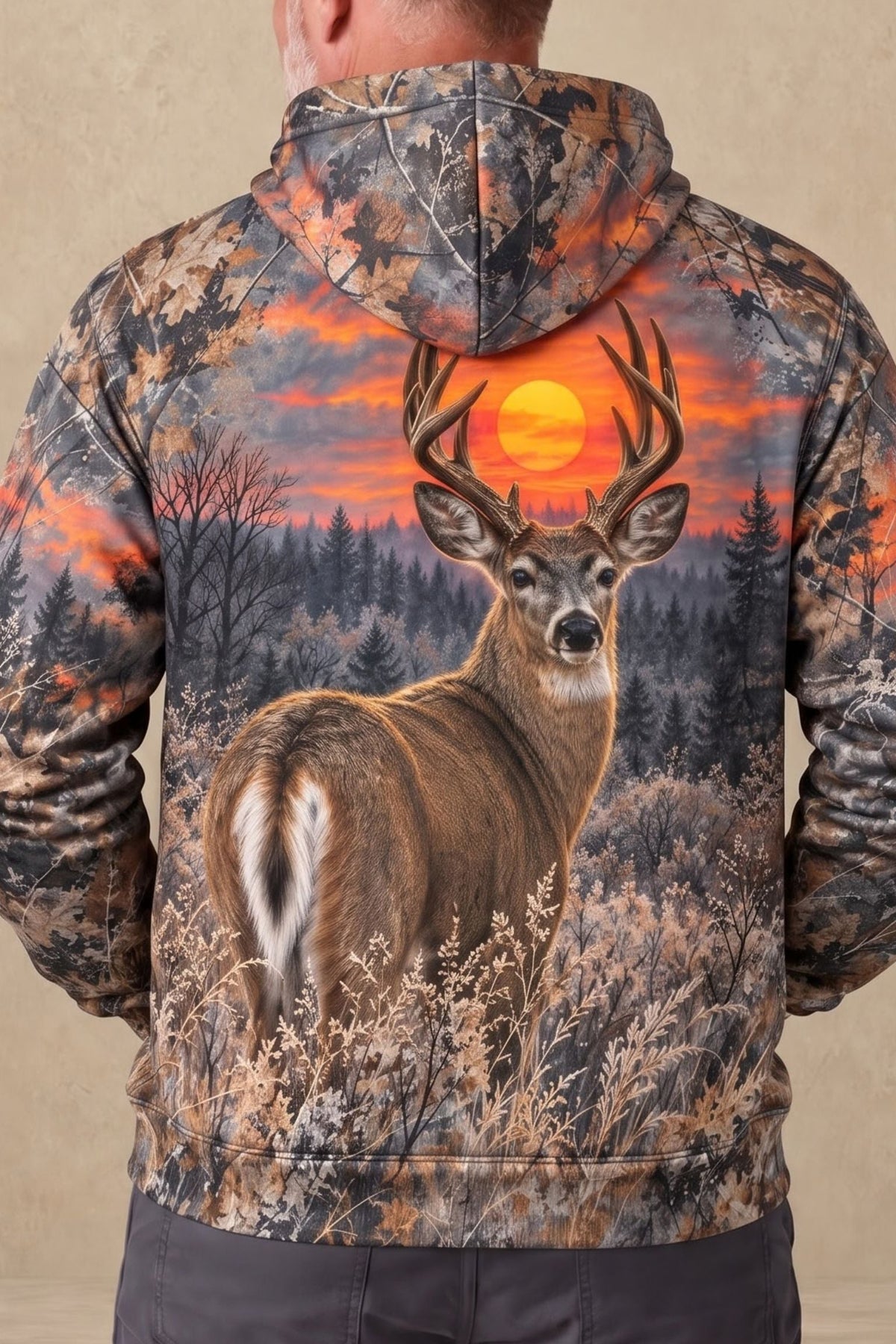 Performance Fleece-Lined Hoodie – Sunset Timber Whitetail Deer