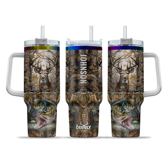 Deer & Bass Hunting 40oz Personalized Tumbler - The Deerly