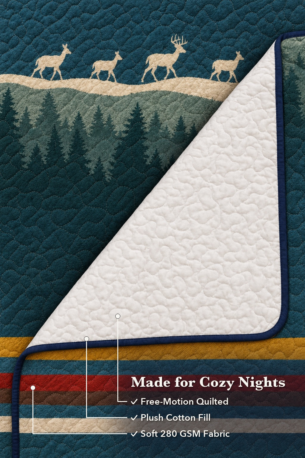 Teal Forest Whitetail Deer Quilt Set