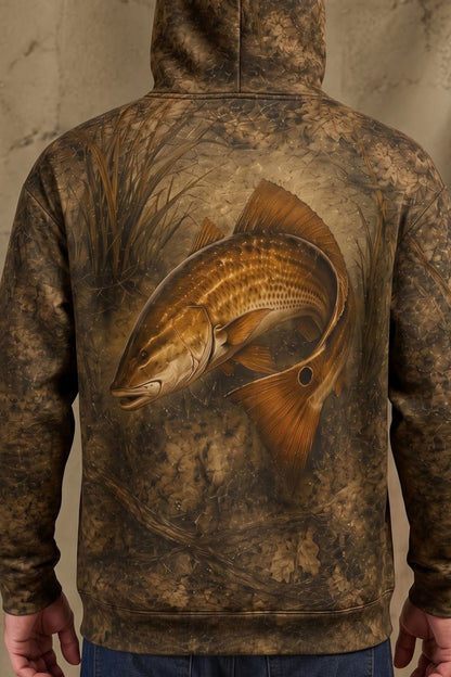 Performance Fishing Fleece-Lined Hoodie - Redfish Copper Tide Edge - AUH03