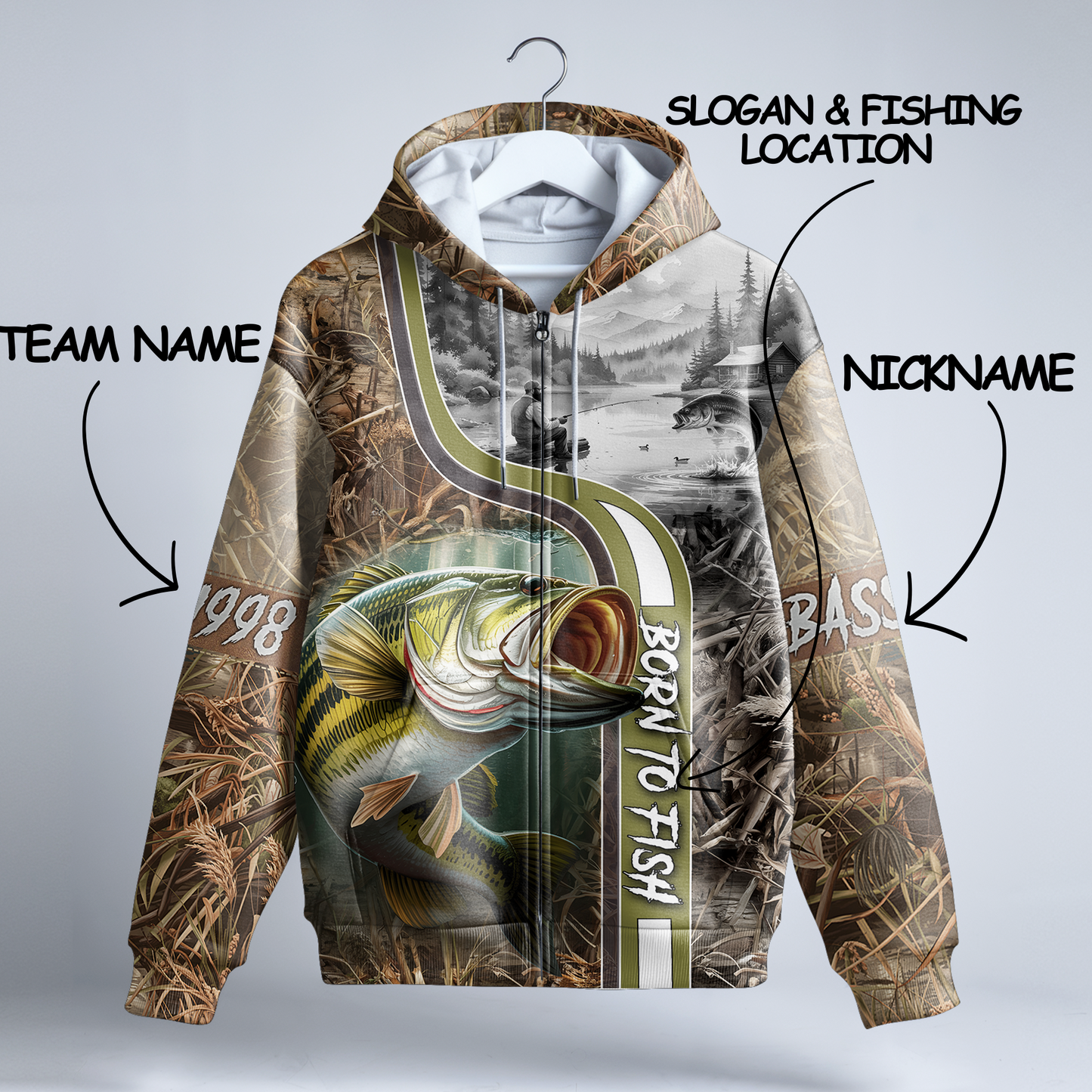 Backwater Bass Legend Personalized Zip Hoodie