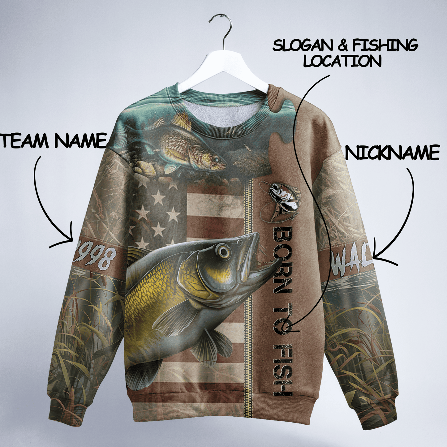 Walleye American Patriot Personalized Unisex Sweatshirt