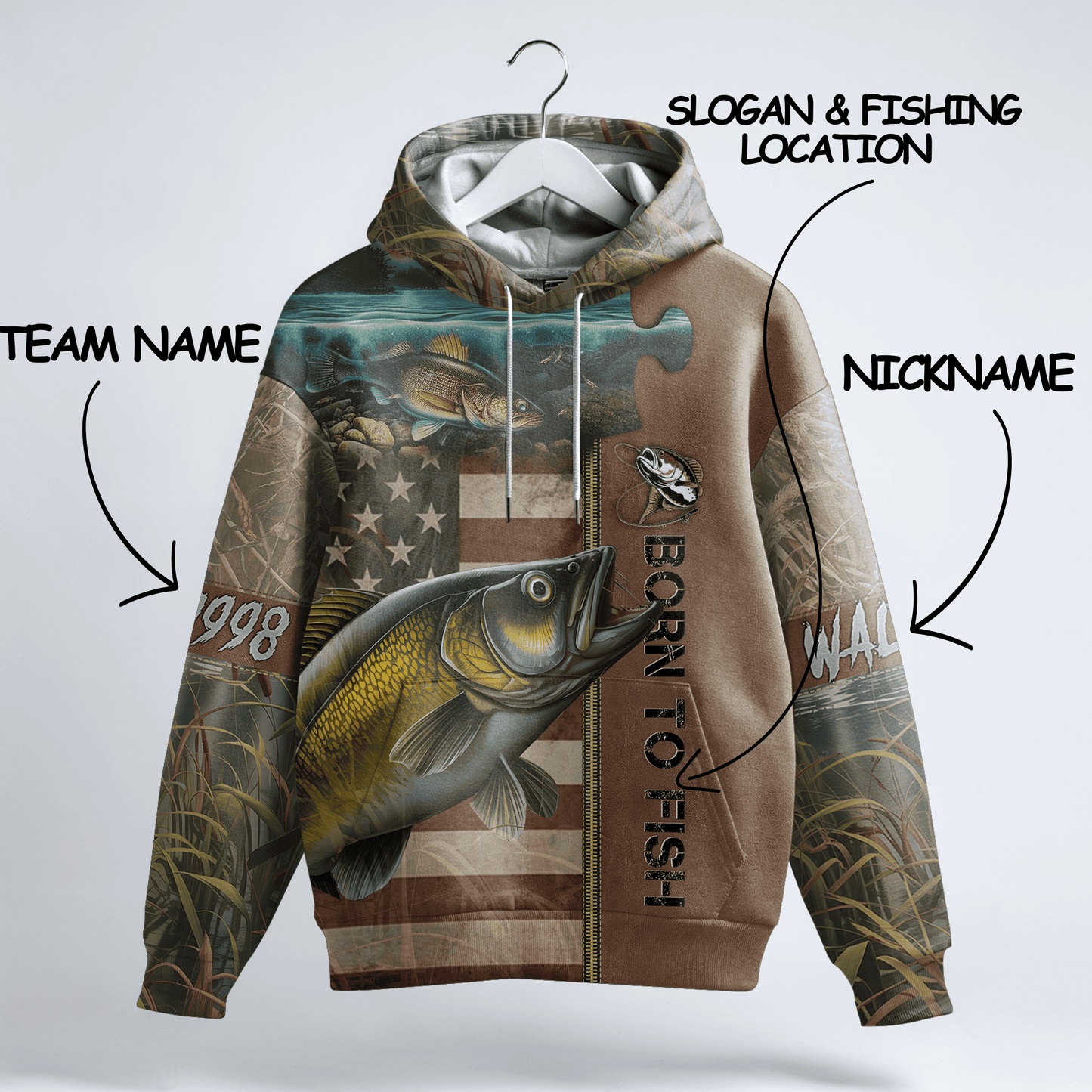 Walleye American Patriot Personalized Hoodie