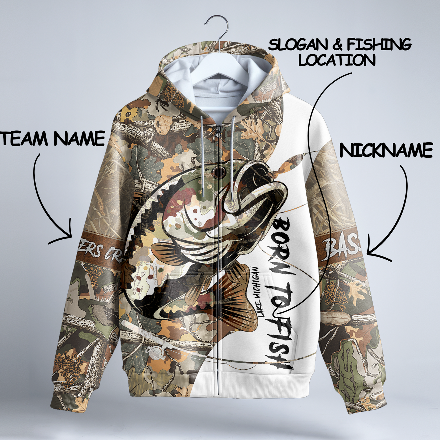 Bass Camo Warrior Personalized Zip Hoodie