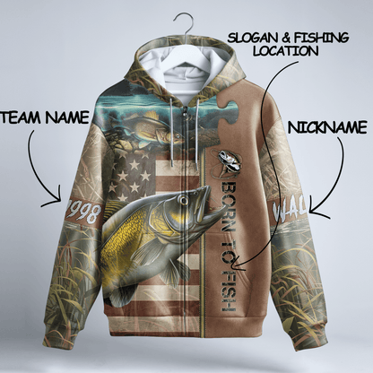 Walleye American Patriot Personalized Zip Hoodie