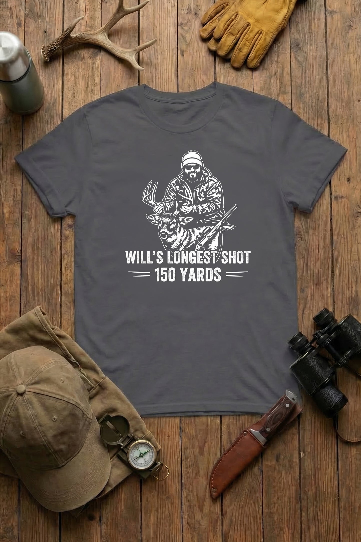 Longest Shot Hunting Tee - Custom Photo, Name & Distance